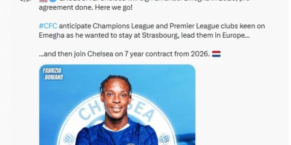 切尔西2026年签埃梅加，7年长约锁定新星